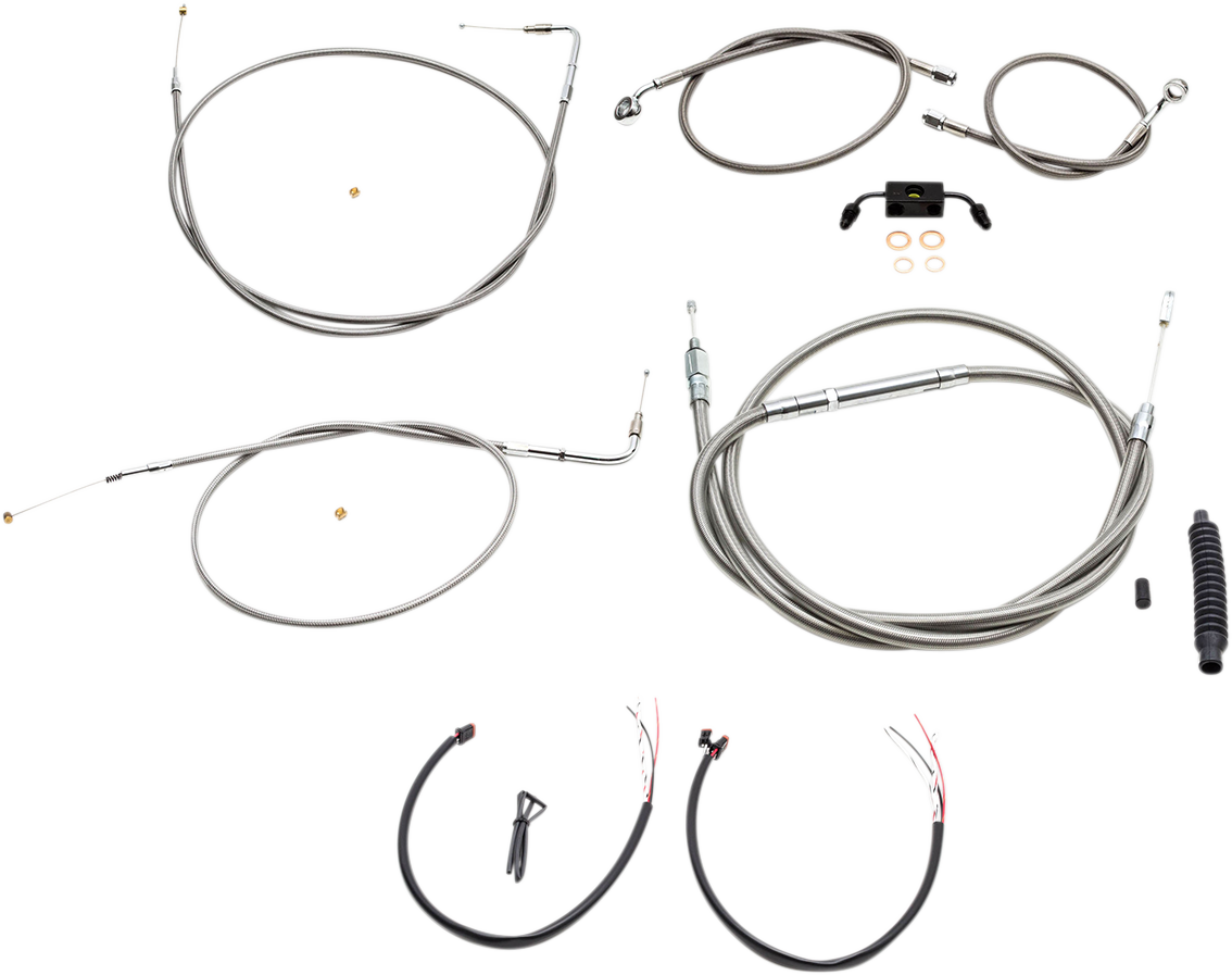 LA CHOPPERS Complete Stainless Braided Handlebar Cable/Brake Line Kit - 12"-14" Handlebars - '12-'17 FXDB/C