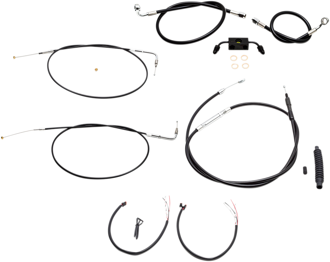 LA CHOPPERS Complete Black Vinyl Braided Handlebar Cable/Brake Line Kit - Mini Handlebars - '13-'22 Sportster