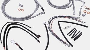 BURLY BRAND Complete Stainless Braided Handlebar Cable/Brake Line Kit - 14" Ape Hangers - '15-'16 FLTR