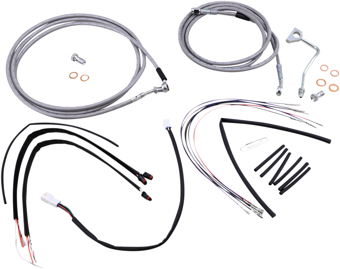 BURLY BRAND Complete Stainless Braided Handlebar Cable/Brake Line Kit - 14" Ape Hangers - '15-'16 FLTR
