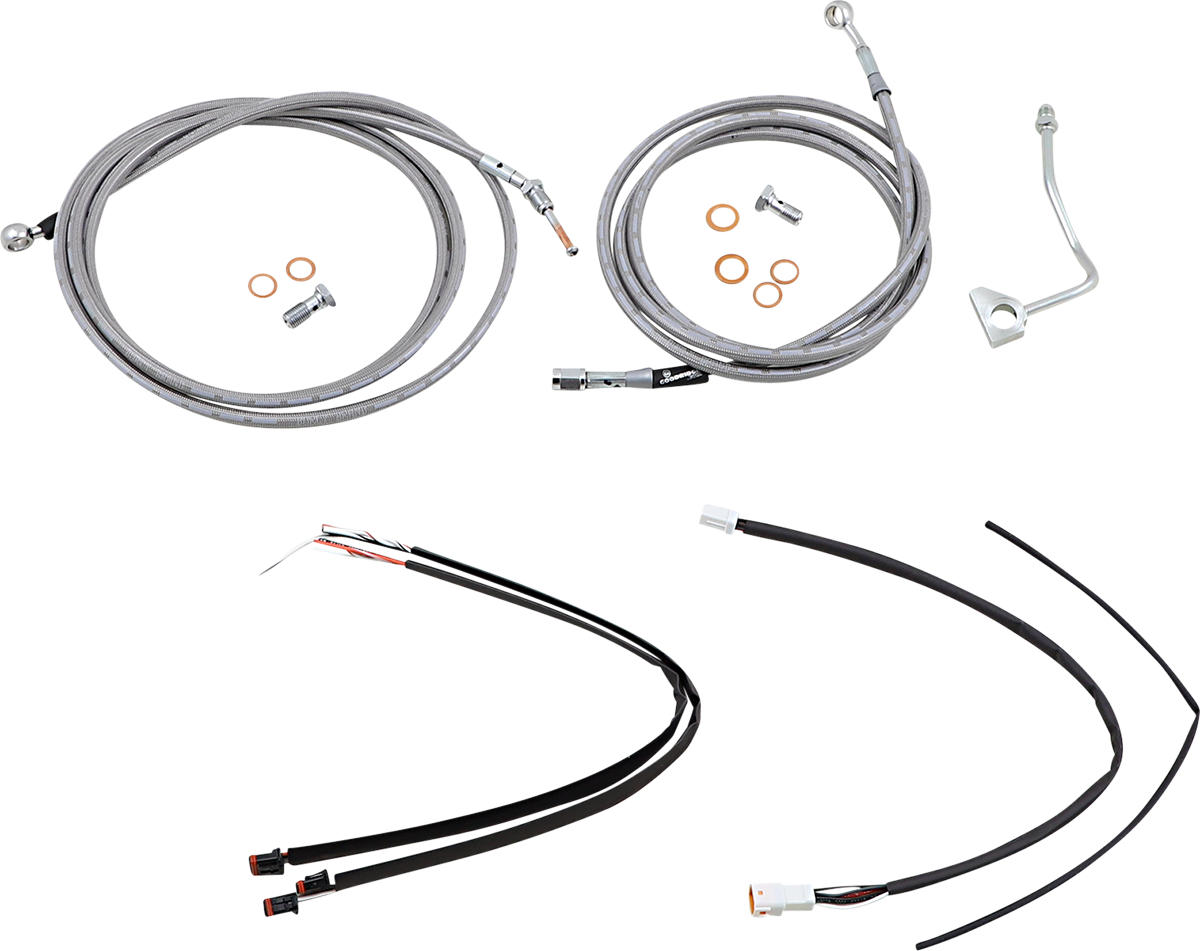 BURLY BRAND Complete Stainless Braided Handlebar Cable/Brake Line Kit - 16" Ape Hangers - '17-'20 Touring
