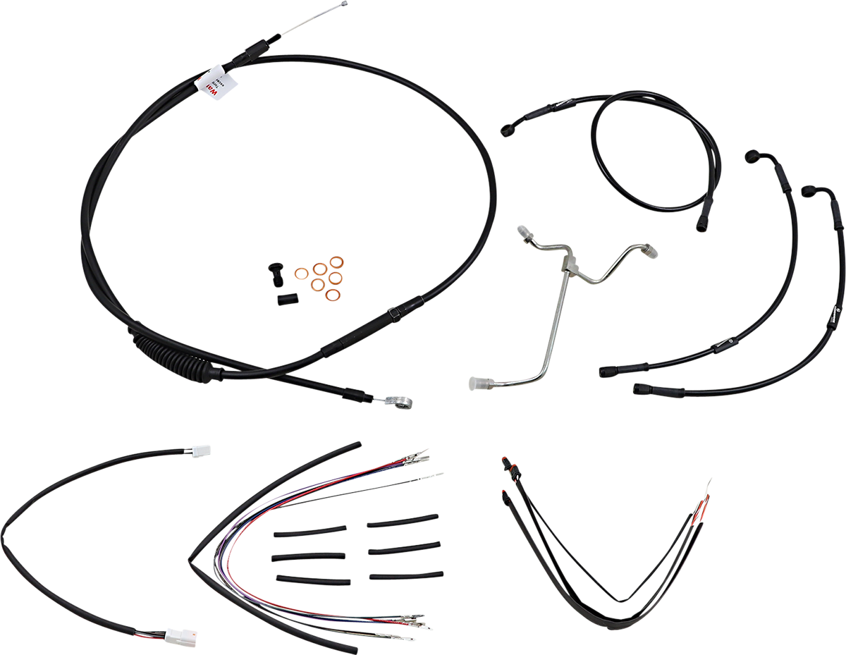 BURLY BRAND Complete Black Vinyl Handlebar Cable/Line Kit for Ape Hangers - 16" - '14-'16 FLHR