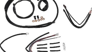 BURLY BRAND Complete Black Vinyl Handlebar Cable/Line Kit for Ape Hangers - 18" - '14-'16 FLHR