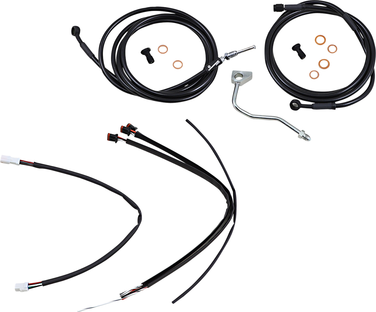 BURLY BRAND Complete Black Vinyl Handlebar Cable/Line Kit for Ape Hangers - 16" - ABS - '17-'20 Touring