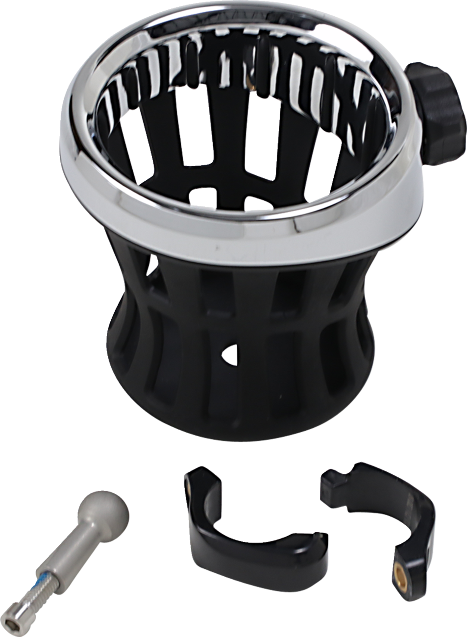 CIRO Drink Holder - 1-1/4" Handlebar Mount - Chrome/Black Clamp