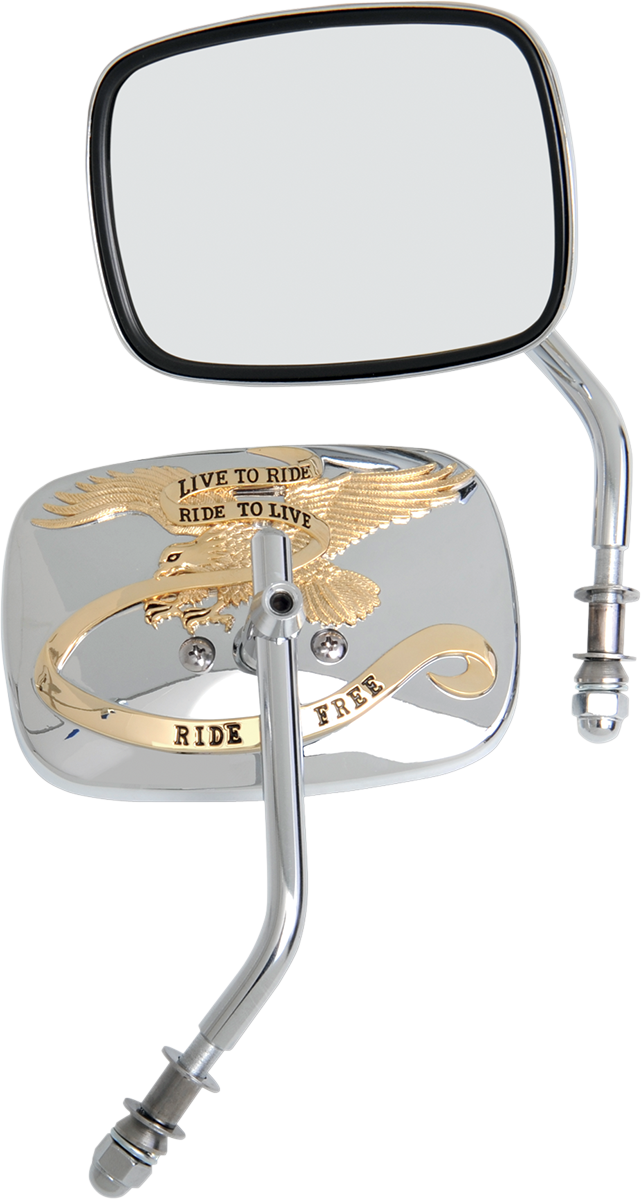 DRAG SPECIALTIES Mirrors - Live To Ride - Side View - Rectangle - Chrome/Gold - Pair