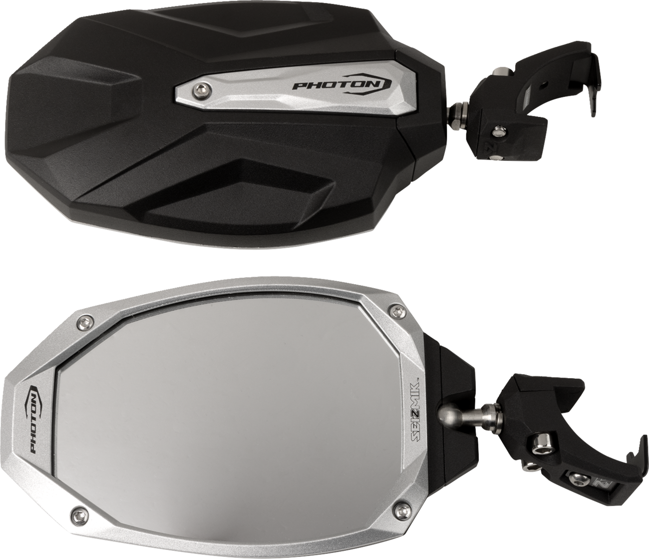 SEIZMIK Mirrors - Photon - Side View - Oval - Black/Silver - Polaris Pro Fit/Can Am Profiled ROPS - Pair