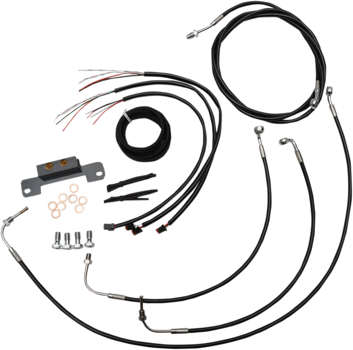 LA CHOPPERS Complete Black Vinyl Braided Handlebar Cable/Brake Line Kit - 18"-20" Handlebars - '17-'20 Touring