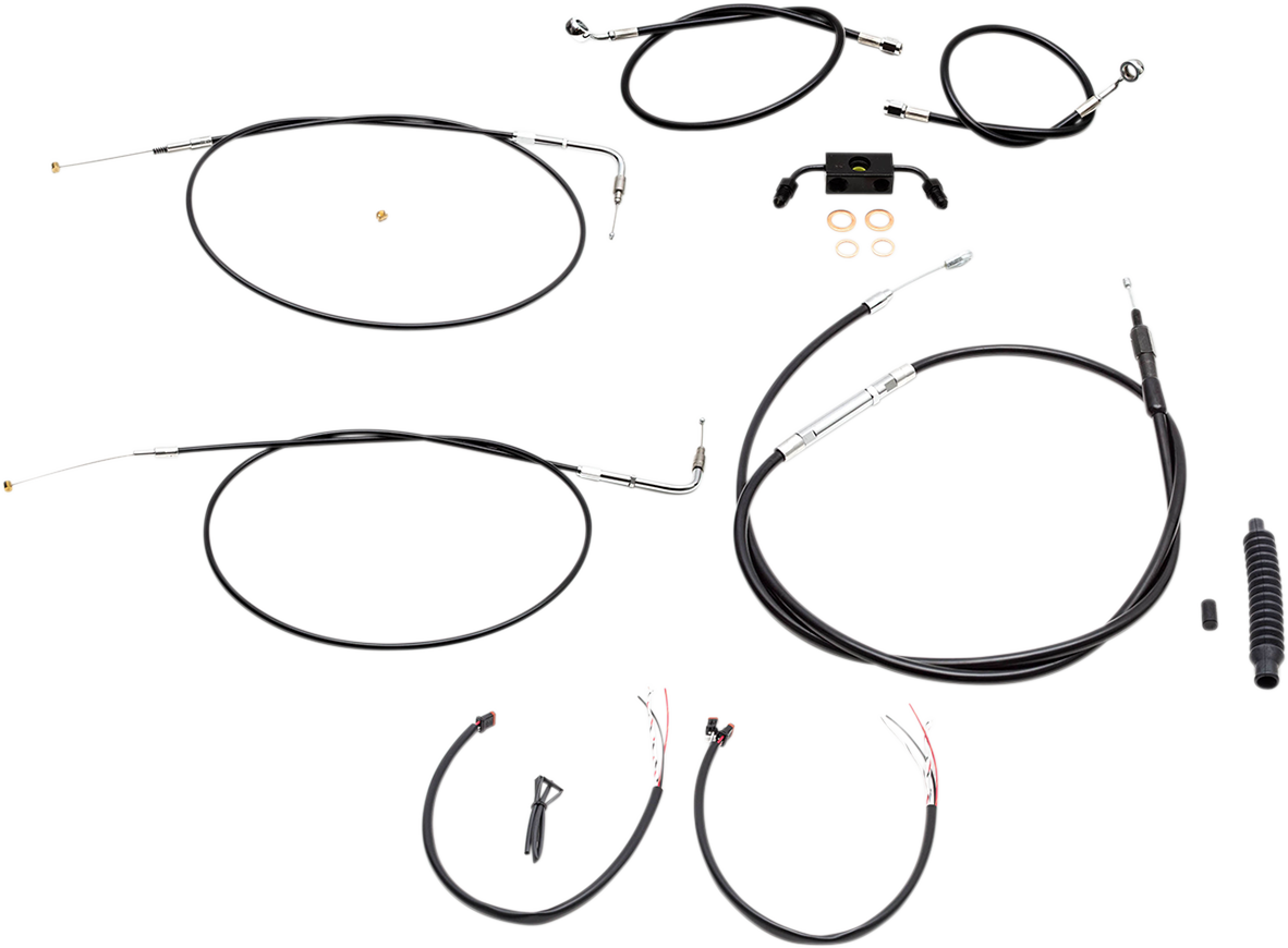 LA CHOPPERS Complete Black Vinyl Braided Handlebar Cable/Brake Line Kit - 12"-14" Handlebars - '12-'17 FXDF