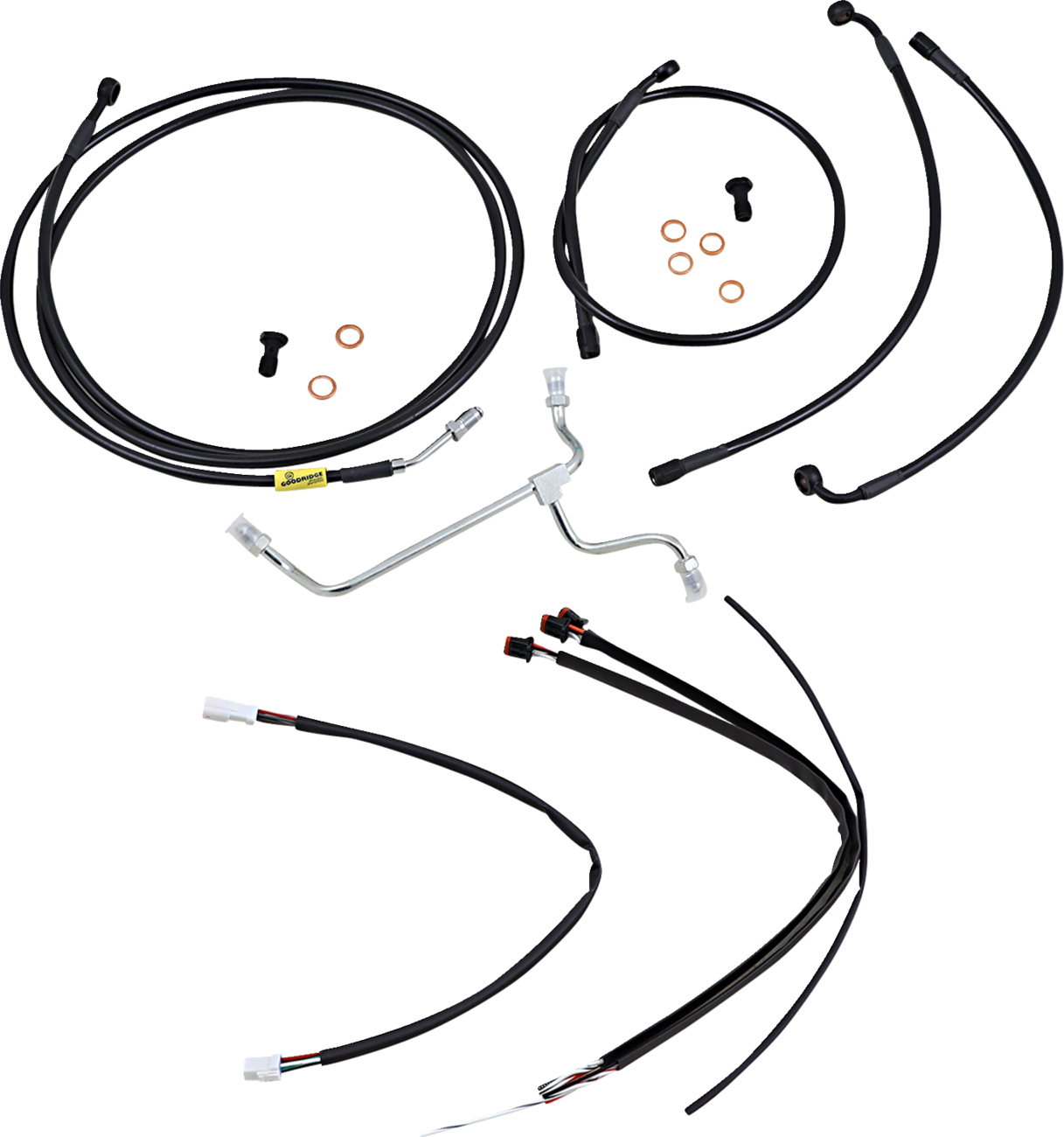 BURLY BRAND Complete Black Vinyl Handlebar Cable/Line Kit for Ape Hangers - 15" - '17-'20 FLH