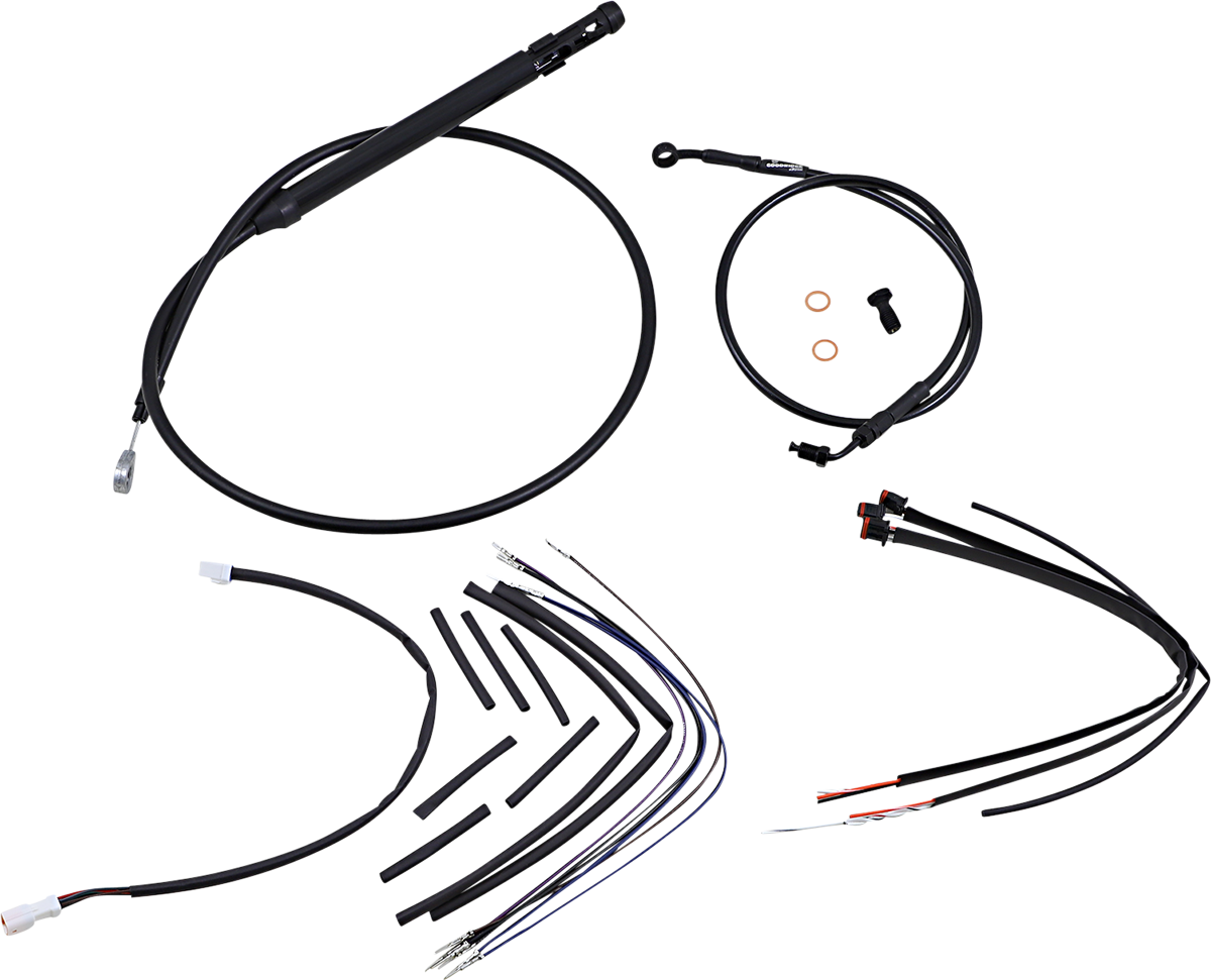 BURLY BRAND Complete Black Vinyl Handlebar Cable/Line Kit for Ape Hangers - 14" - '18-'24 Softail