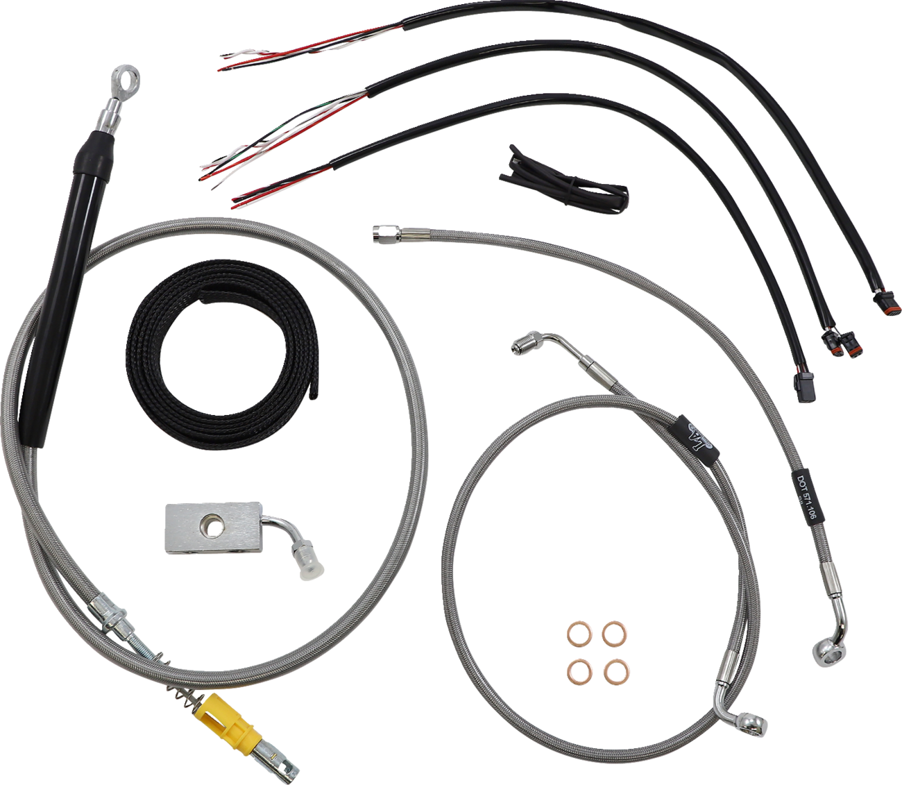 LA CHOPPERS Complete Stainless Braided Handlebar Cable/Brake Line Kit - 15"-17" Handlebars - '18-'22 Softail