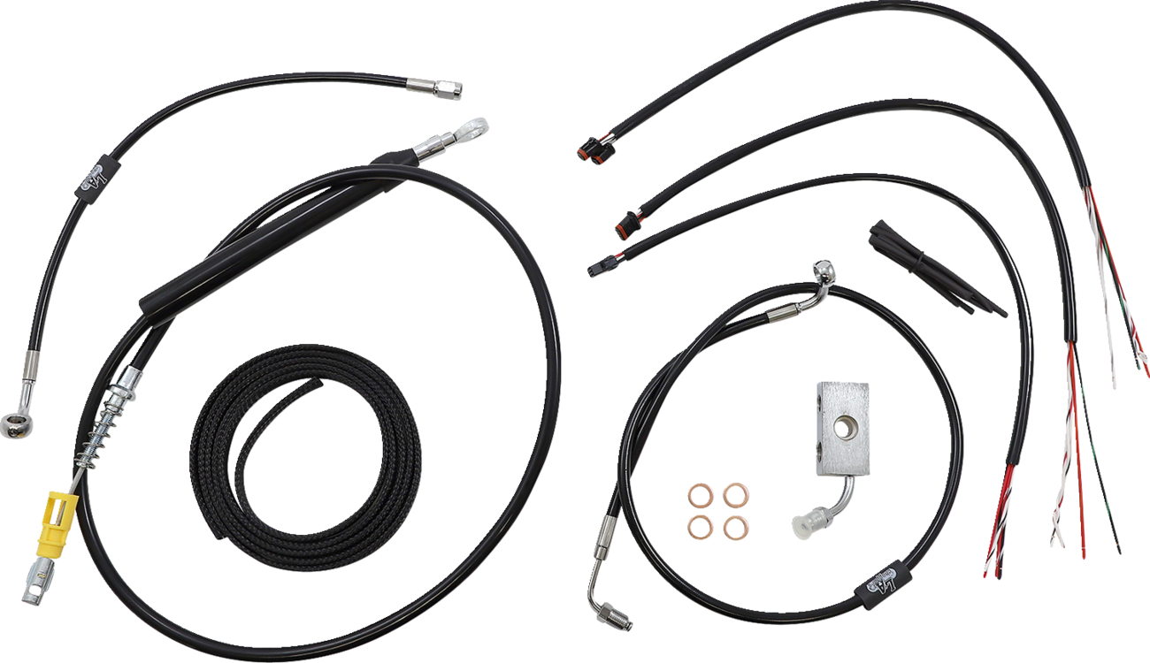 LA CHOPPERS Complete Black Vinyl Braided Handlebar Cable/Brake Line Kit - 15"-17" Handlebars - '18-'22 Softail