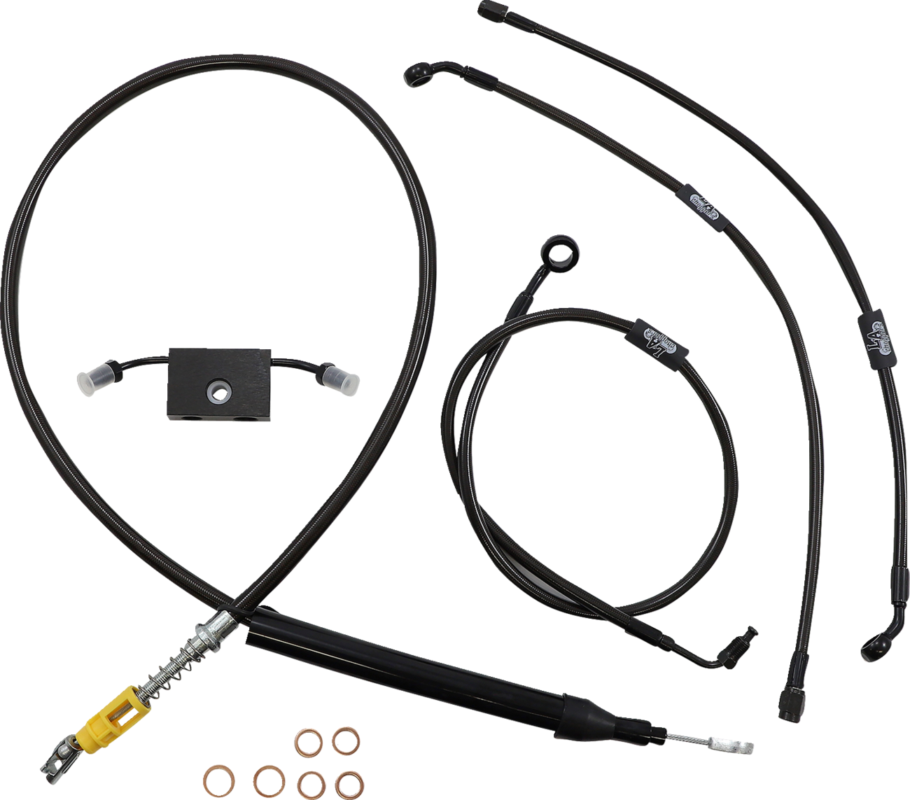 LA CHOPPERS Standard Midnight Braided Handlebar Cable/Brake Line Kit - 12"-14" Ape Hangers - '18-'22 Softail