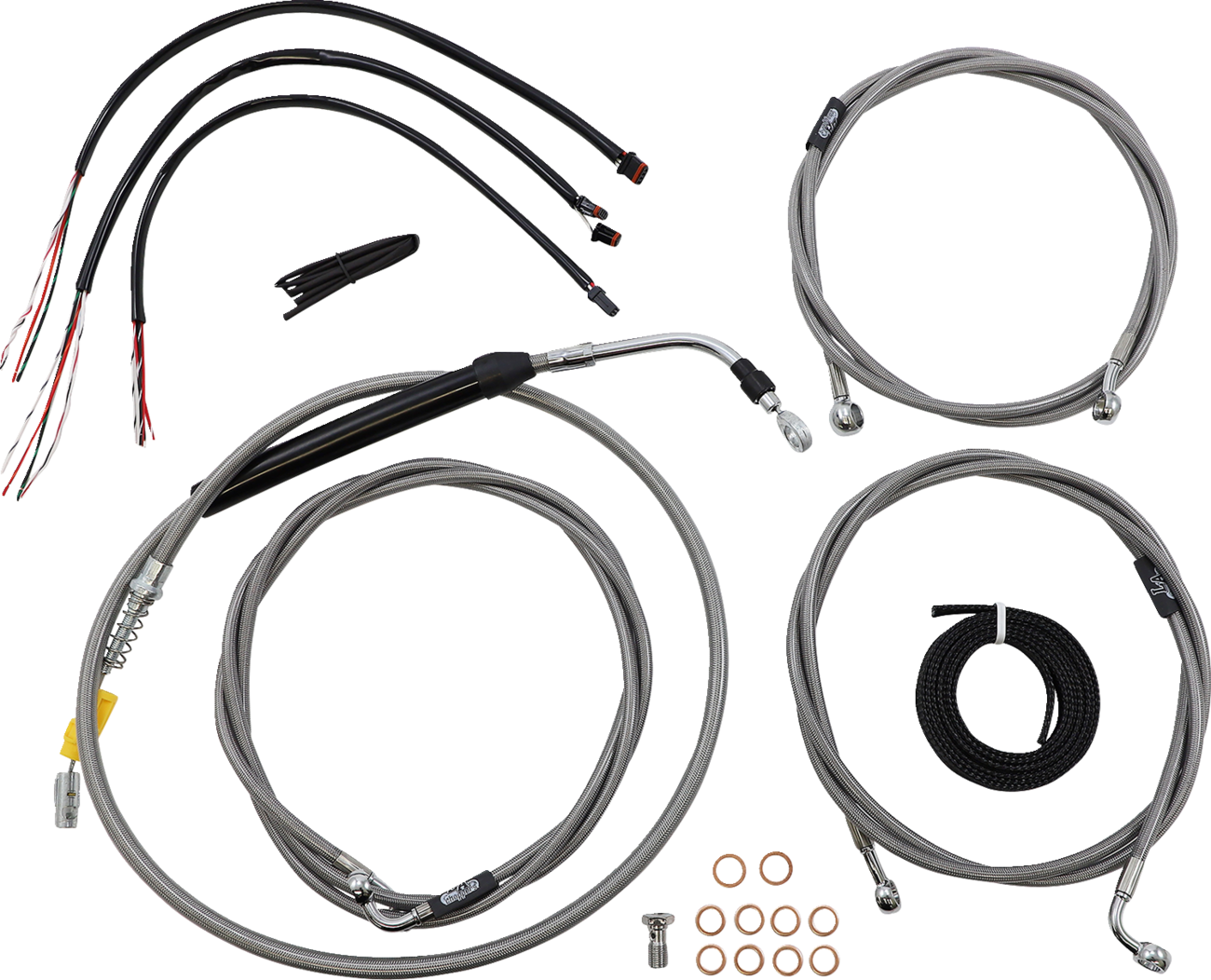 LA CHOPPERS Complete Stainless Braided Handlebar Cable/Brake Line Kit - 12"-14" Handlebars - '21-'22 FLH