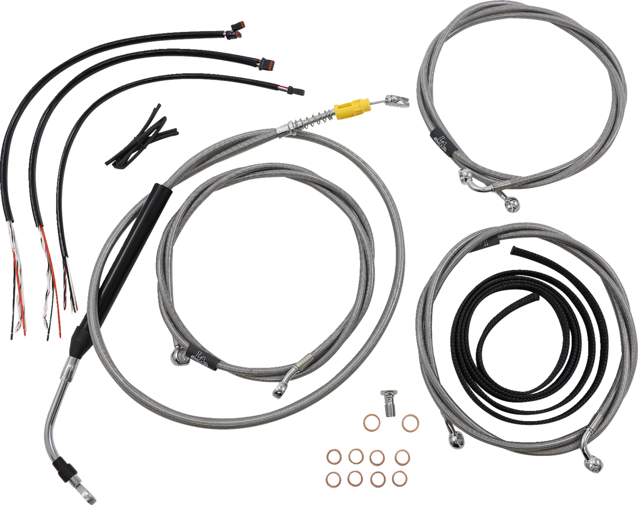 LA CHOPPERS Complete Stainless Braided Handlebar Cable/Brake Line Kit - 15"-17" Handlebars - '21-'22 FLH