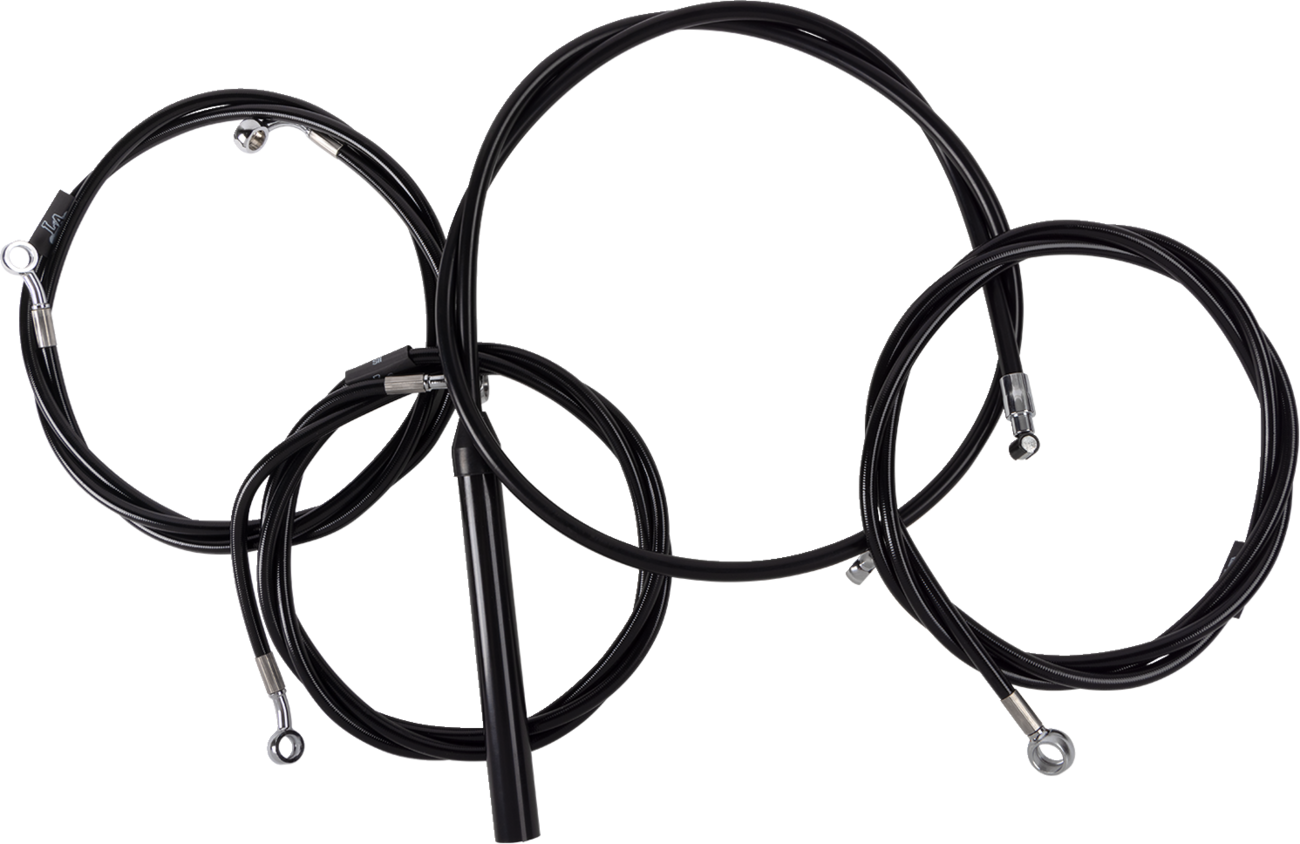 LA CHOPPERS Complete Black Vinyl Braided Handlebar Cable/Brake Line Kit - 15"-17" Handlebars - '23-'25 Touring