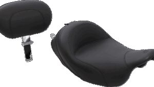 MUSTANG Wide Solo Seat - With Backrest - Vintage - Black - Smooth - FL '08-'21