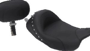 MUSTANG Wide Solo Seat - With Backrest - Black - Studded w/ Concho - FLH/FLT '08-'21