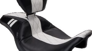 LE PERA Outcast GT Seat - Full-Length - With Backrest - Black Double Diamond w/ White Inlay - FL '08-'23