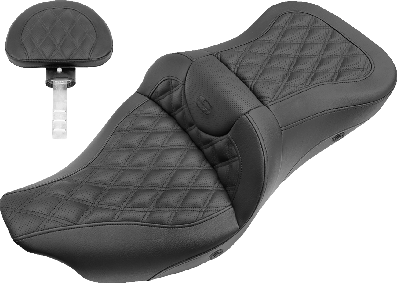 SADDLEMEN Extended Reach Roadsofa™ Seat - Lattice Stitched - Backrest - Heated - FL '08-'24