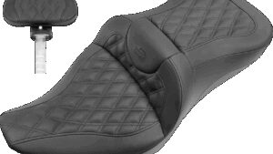 SADDLEMEN Roadsofa™ Seat - Full Lattice Stitch - with Backrest - Black - FL '09-'24