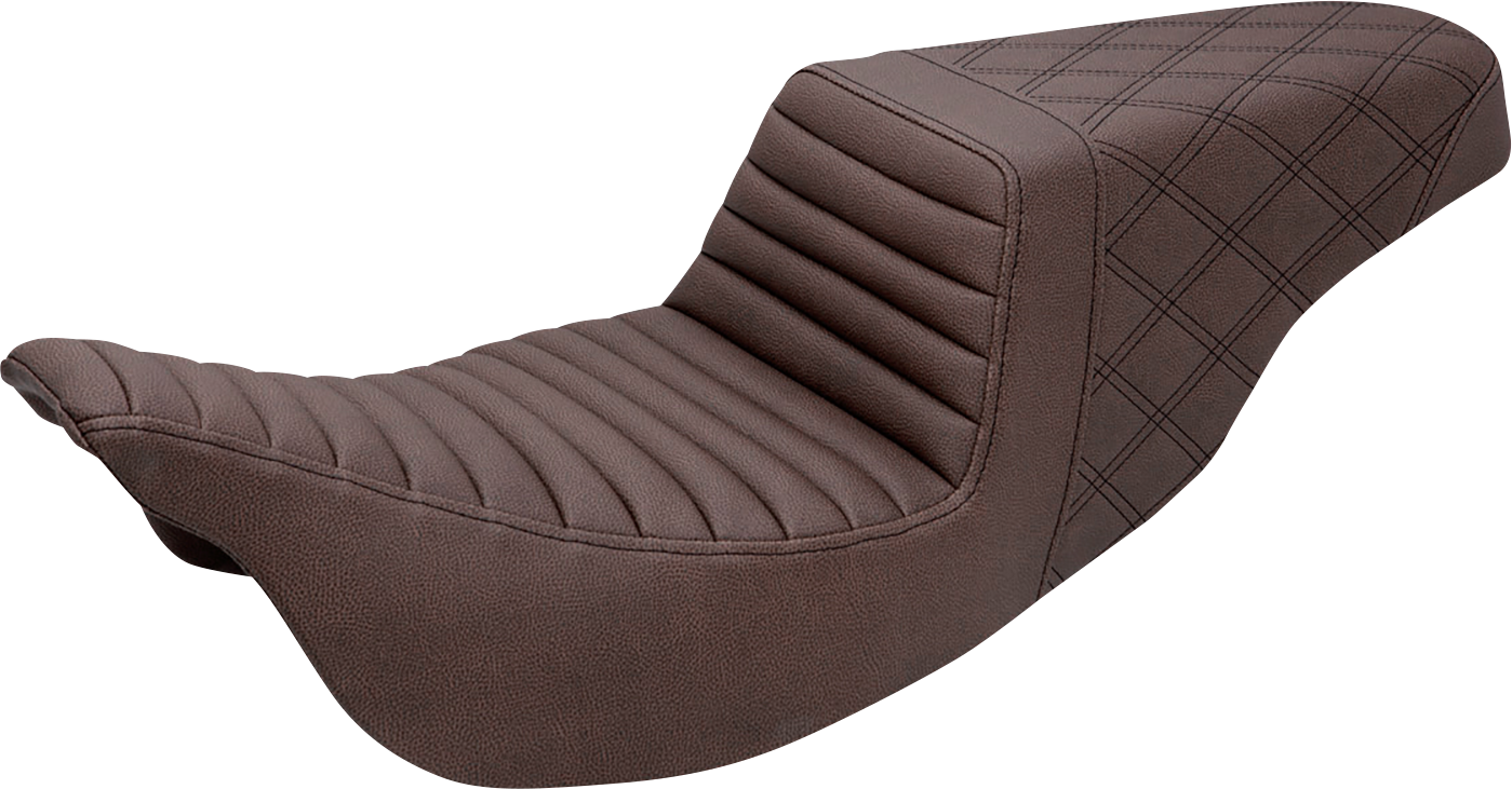 SADDLEMEN Step-Up Seat - Front Tuck-n-Roll/Rear Lattice Stitch - Brown - FL '08-'24