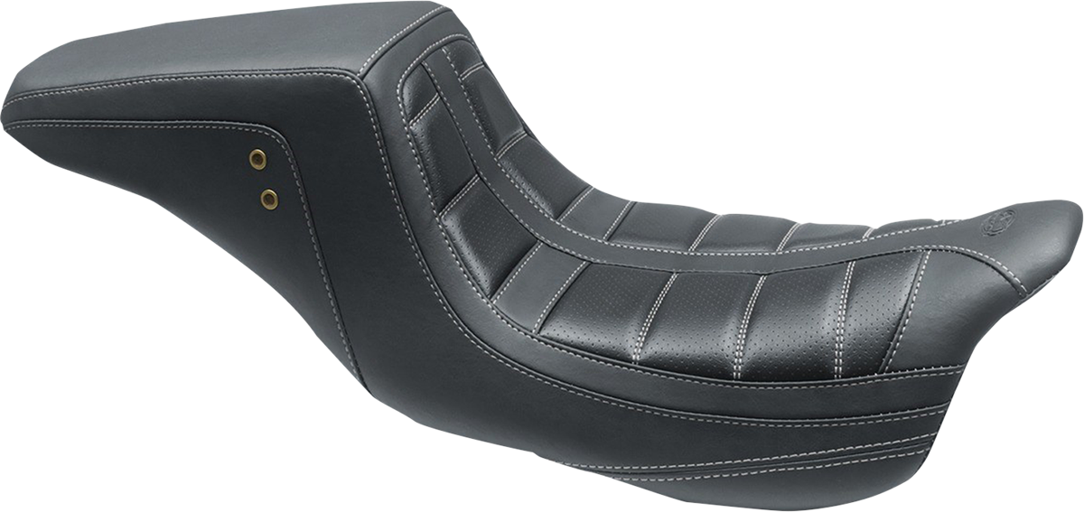 MUSTANG Squareback One-Piece Seat - Tuck and Roll - Black w/ Gun Metal Stitching