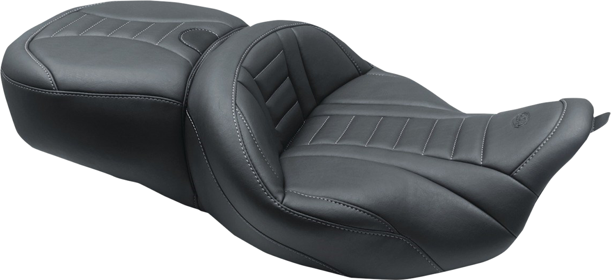 MUSTANG One-Piece Deluxe Touring Seat - Black w/ Gun Metal Stitching