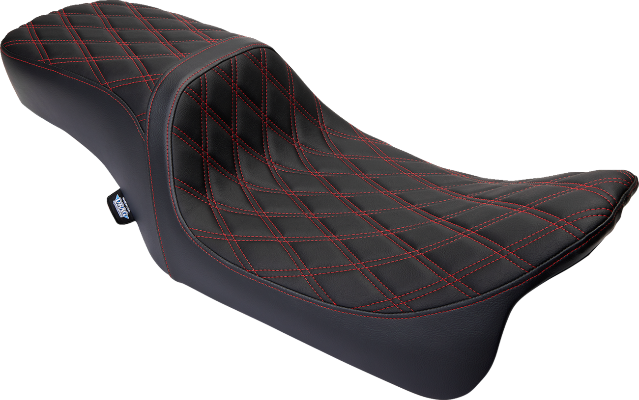 DRAG SPECIALTIES SEATS Predator 2-Up Seat - Vinyl - Double Diamond Red Stitch - w/o Backrest - FLH '08-'23