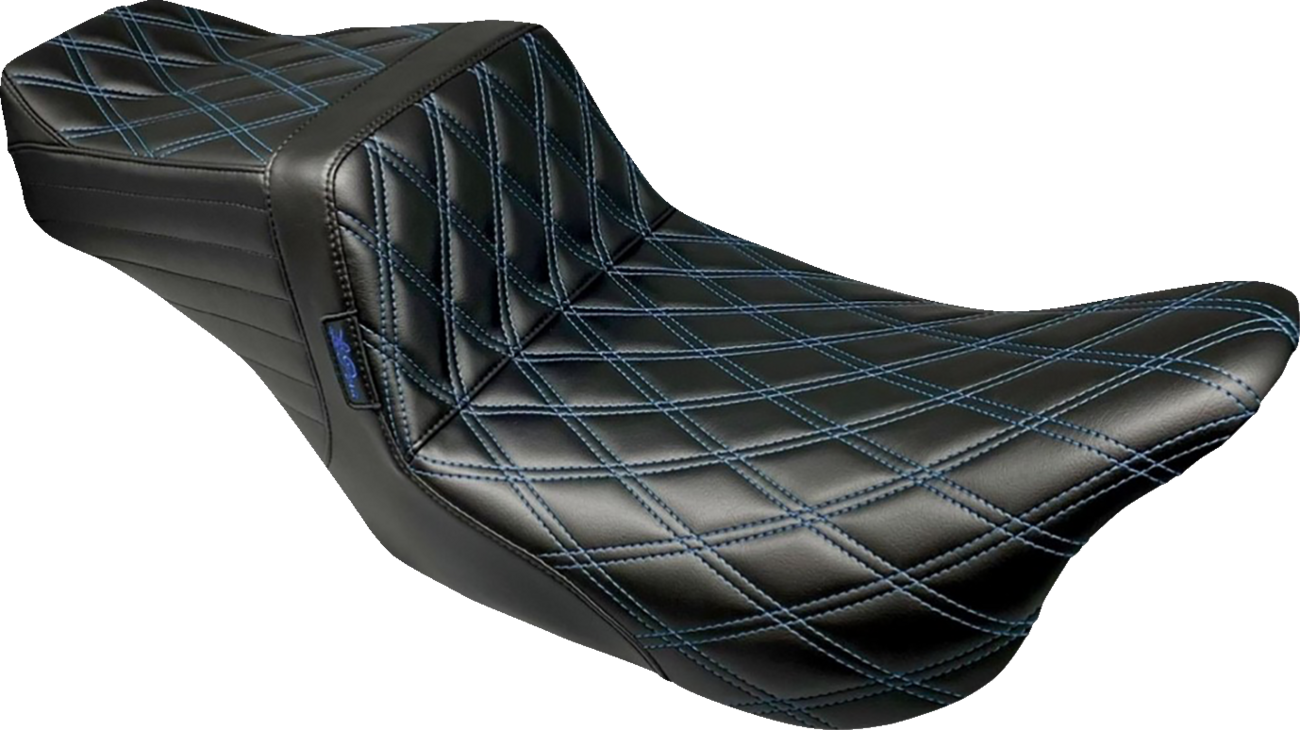 LE PERA Tailwhip Seat - Double Diamond w/ Blue Thread - Black - FLH/FLT '08-'24
