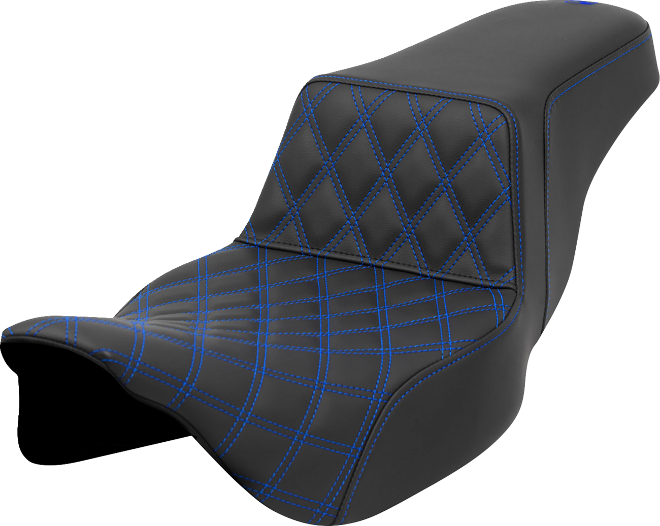 SADDLEMEN Step-Up Seat - Front Lattice Stitch - Blue Stitch - Extended Reach - FLH/FLT '08-'23