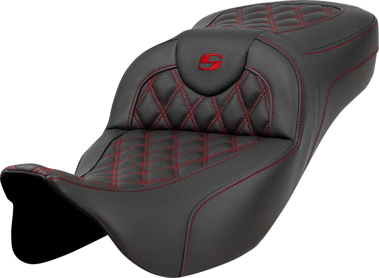 SADDLEMEN Extended Reach Roadsofa™ Seat - Lattice Stitch - Red Stitch - without Backrest - FL '08-'24