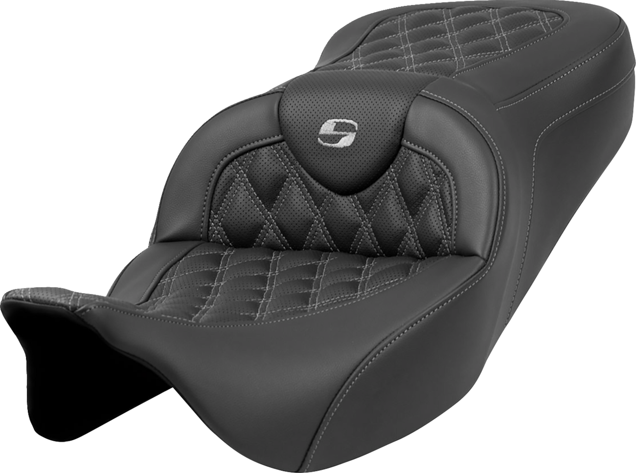SADDLEMEN Roadsofa™ Seat - Lattice Stitch - Dark Gray Stitch - without Backrest - FLH/FLT '08-'23