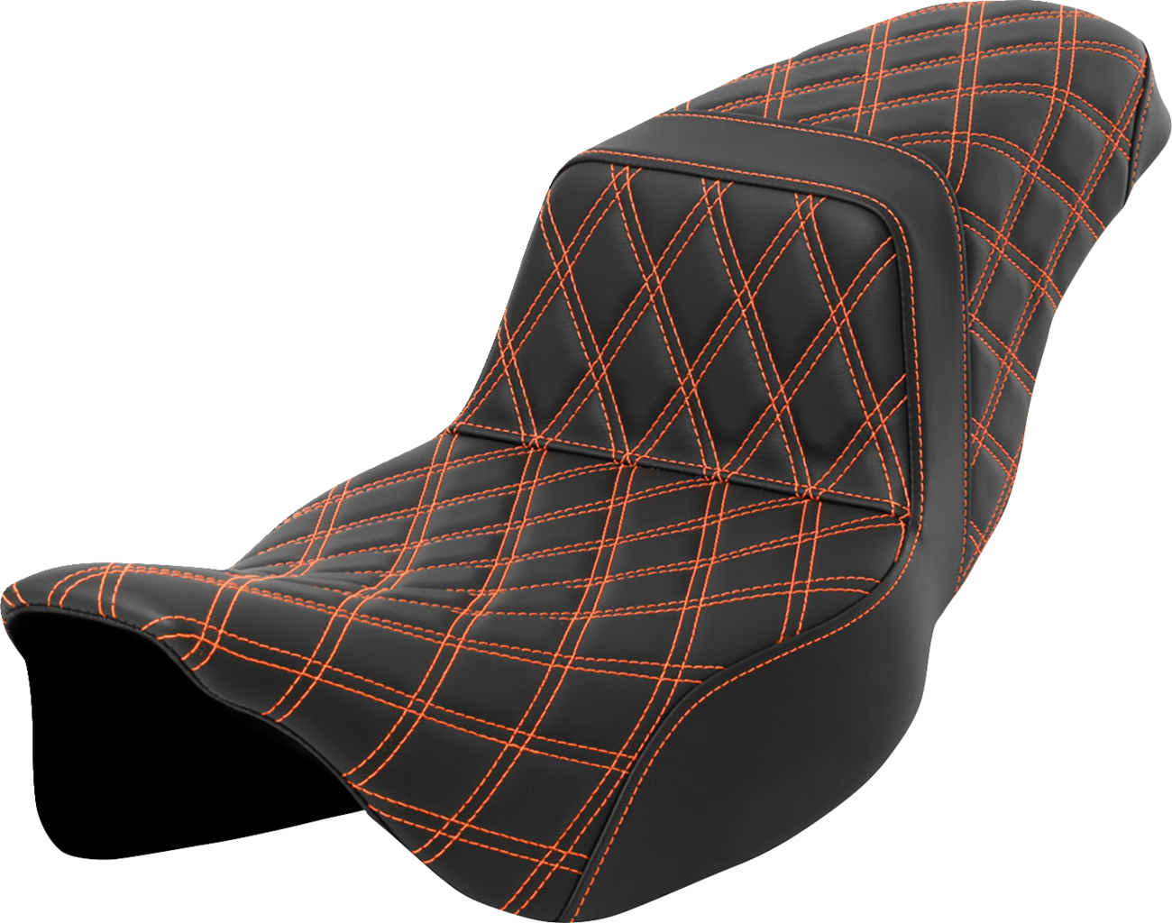SADDLEMEN Step-Up Seat - Lattice Stitch - Orange Stitch - Extended Reach - FLH/FLT '08-'23