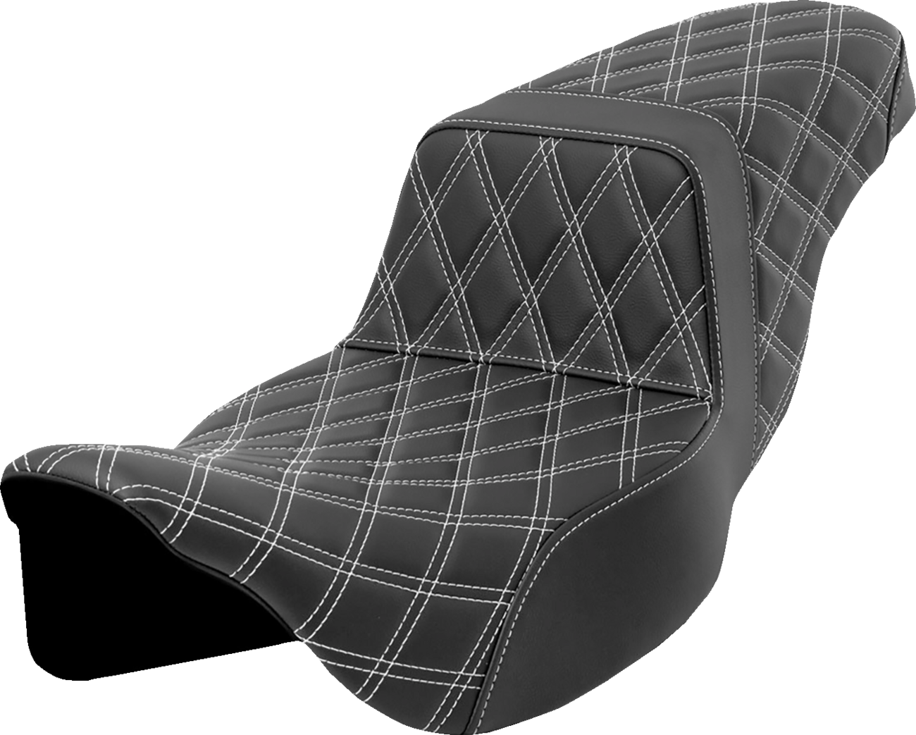 SADDLEMEN Step-Up Seat - Lattice Stitch - White Stitch - Extended Reach - FLH/FLT '08-'23