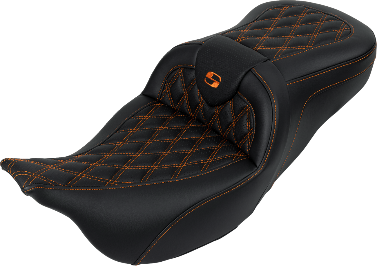 SADDLEMEN Roadsofa™ Seat - with Backrest - Orange Stitch - FL '08-'23