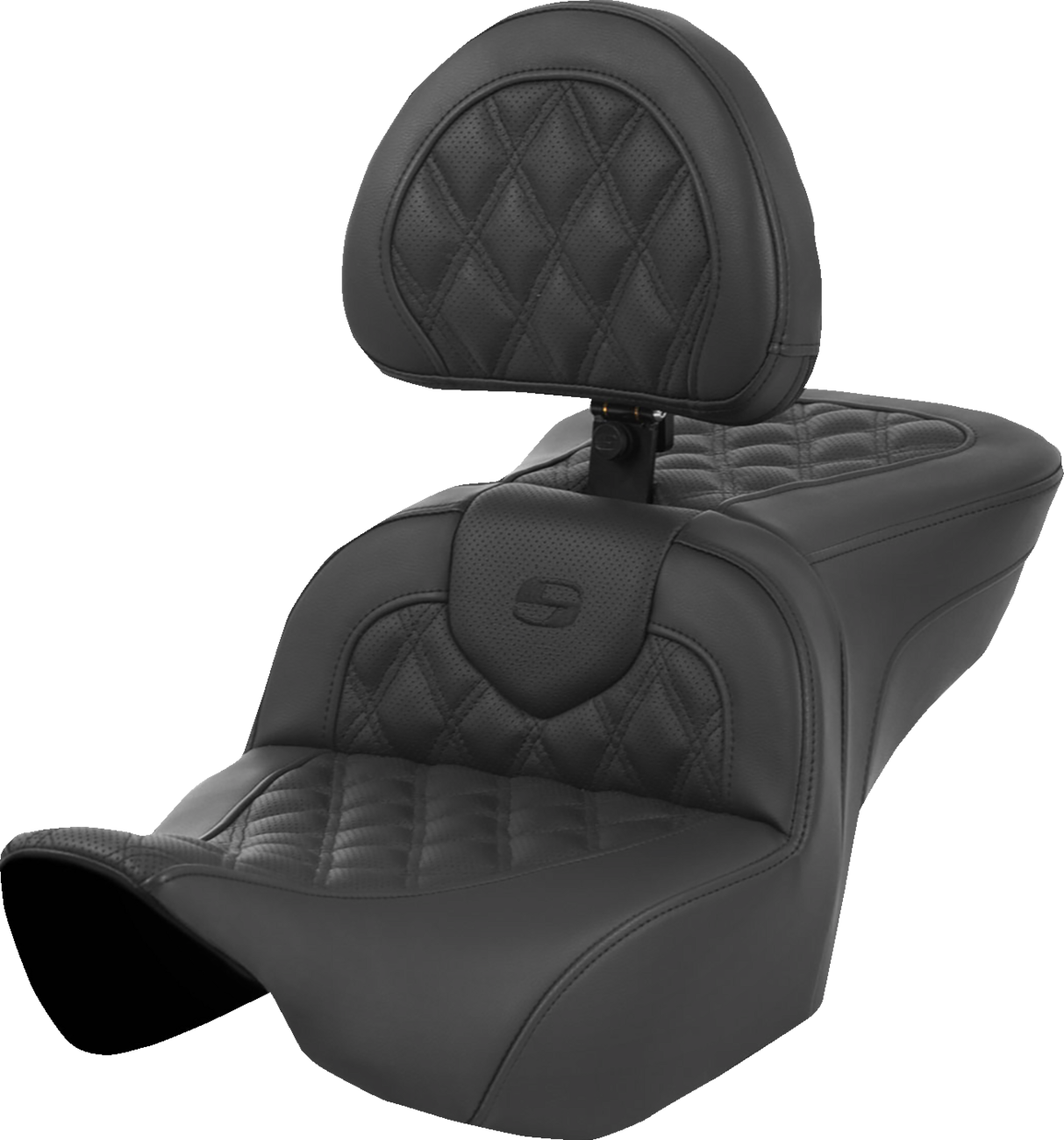 SADDLEMEN Roadsofa™ Seat - with Backrest - Lattice Stitch - Black - FL '23-'24