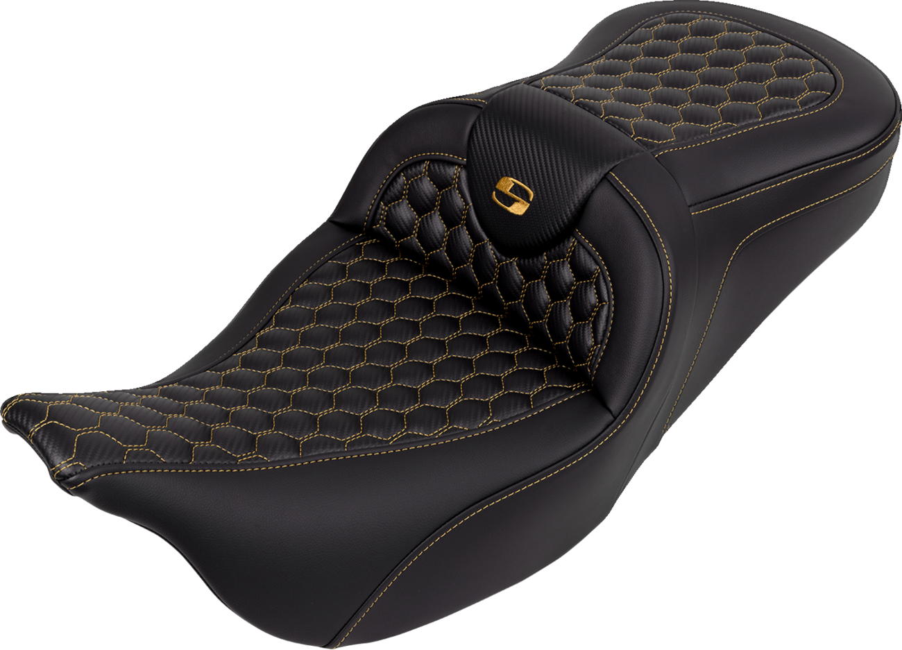 SADDLEMEN RoadSofa™ Seat - Honeycomb - Gold Stitch - without Backrest - FLH/FLT '08-'23