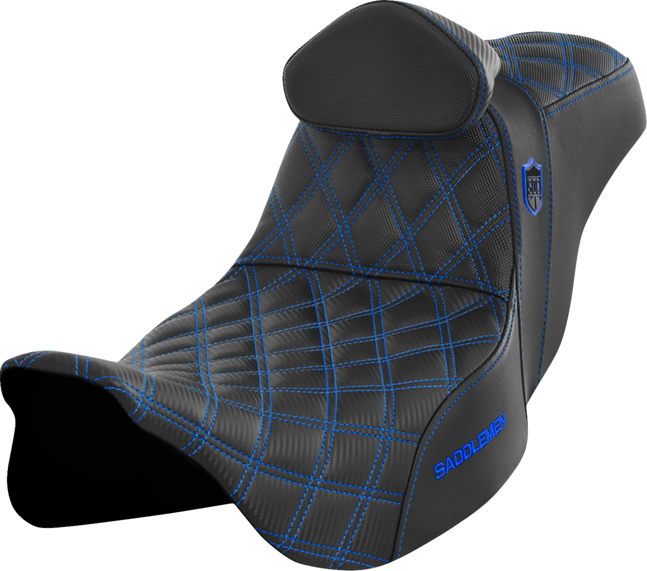 SADDLEMEN Pro Series SDC Performance Seat - w/ Backrest - Blue Stitch - FLH/FLT '08-'23
