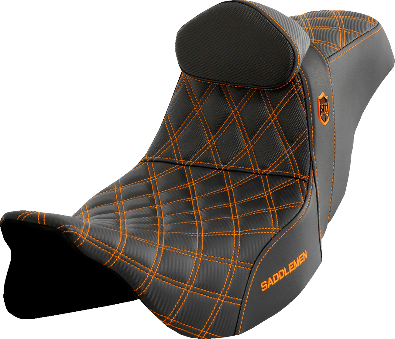 SADDLEMEN Pro Series SDC Performance Seat - w/ Backrest - Orange Stitch - FLH/FLT '08-'25