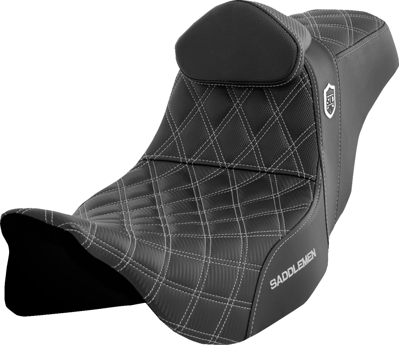 SADDLEMEN Pro Series SDC Performance Seat - w/ Backrest - Silver Stitch - FLH/FLT '08-'23