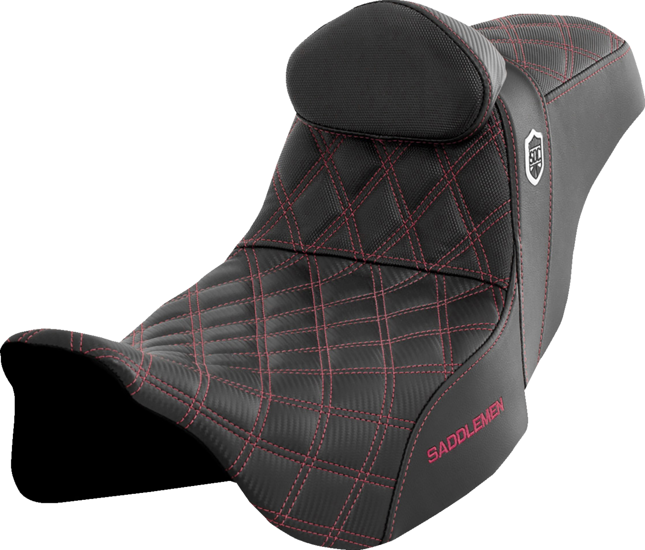 SADDLEMEN Pro Series SDC Performance Seat - w/ Backrest - Wine Berry Stitch - FLH/FLT '08-'23