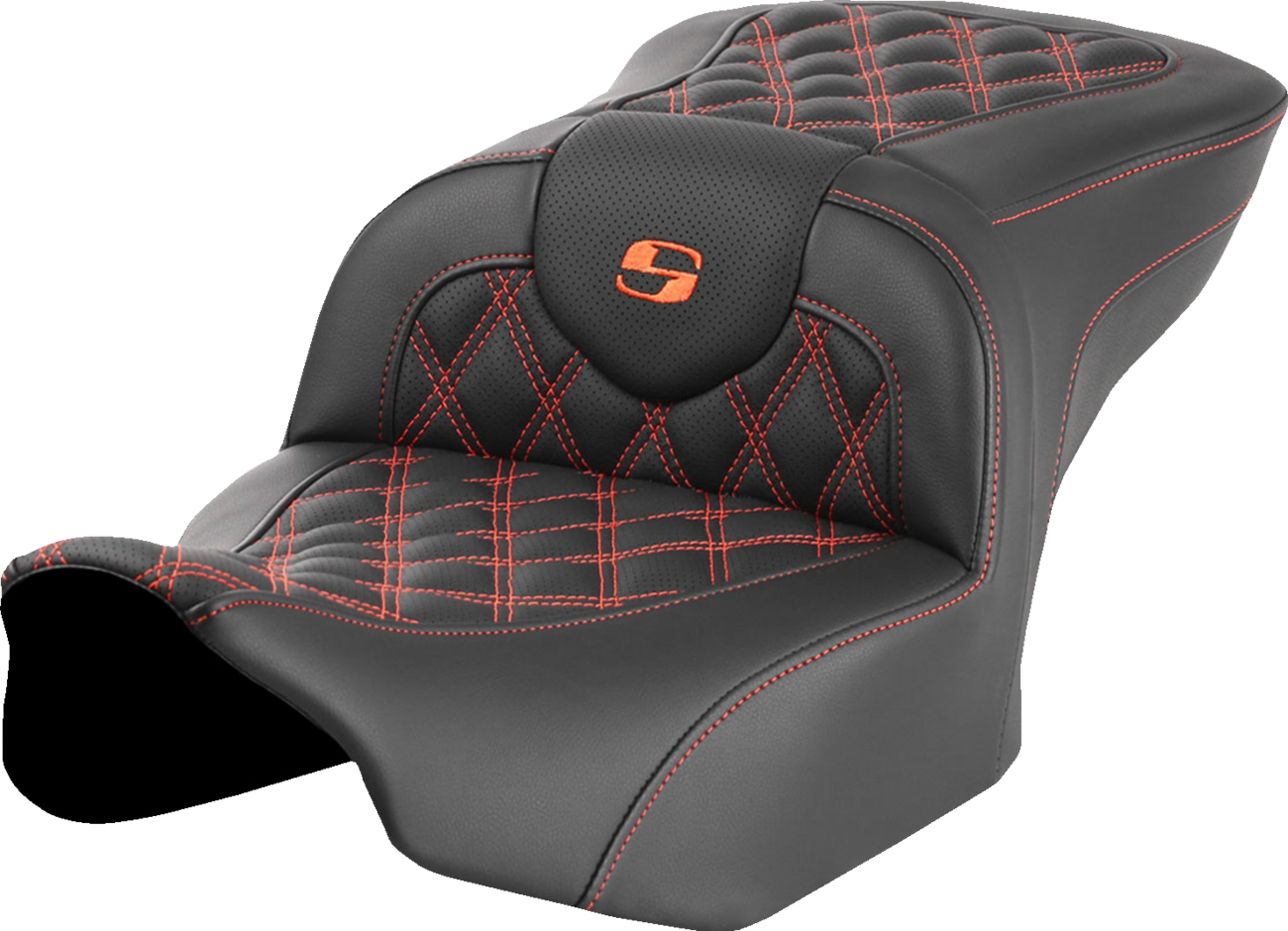 SADDLEMEN Roadsofa™ Seat - without Backrest - Orange Lattice Stitch - FLTR/FLHX '23-'24