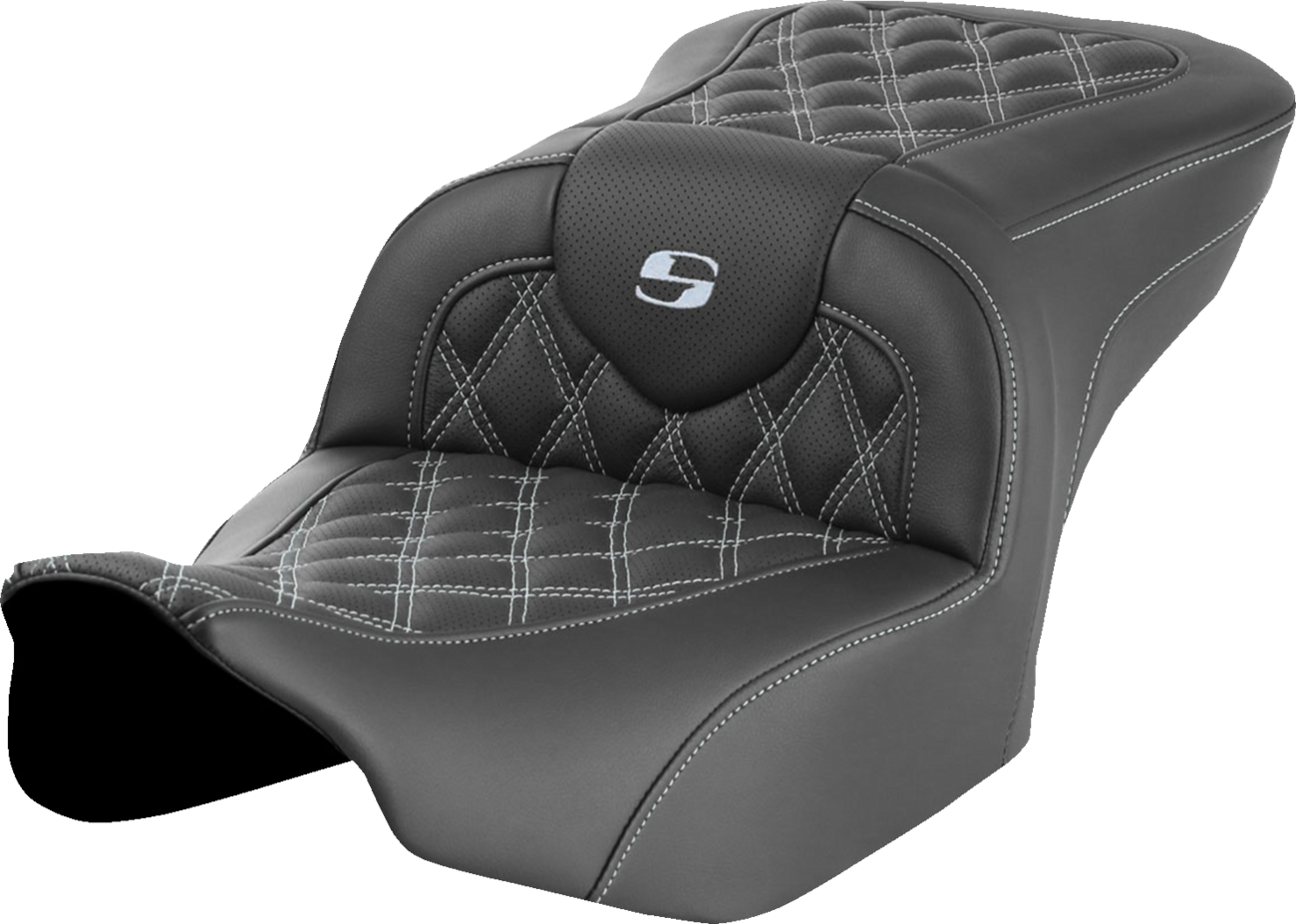 SADDLEMEN RoadSofa™ Seat - without Backrest - Lattice Stitch - Silver Stitch - FLTR/FLHX '23-'24
