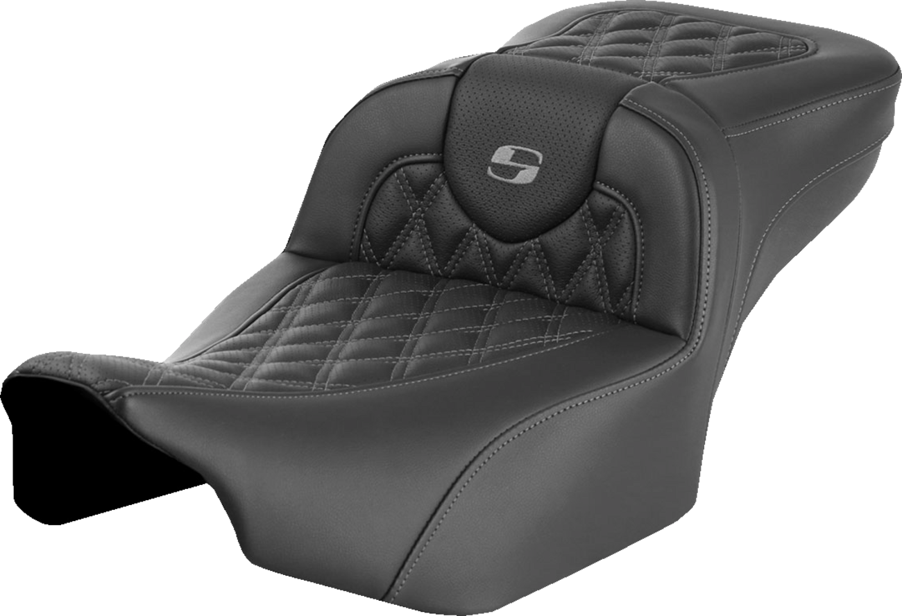 SADDLEMEN Roadsofa™ Extended Reach Seat - without Backrest - Lattice Stitch - Gray Stitch - FLTR/FLHX '23-'24