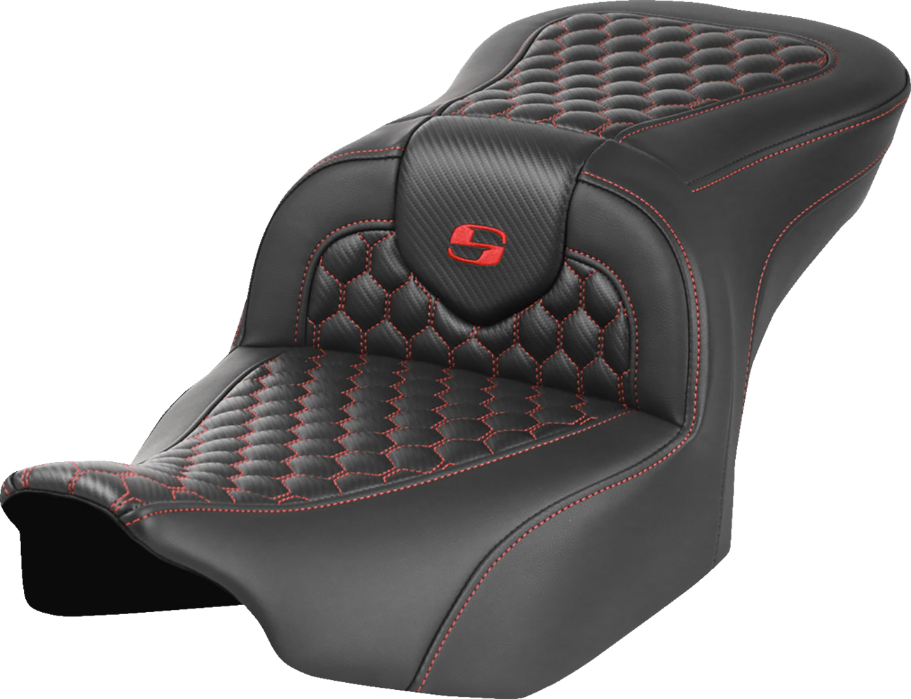 SADDLEMEN Roadsofa™ Seat - without Backrest - Honeycomb - Red Stitch - FLTR/FLHX '23-'24