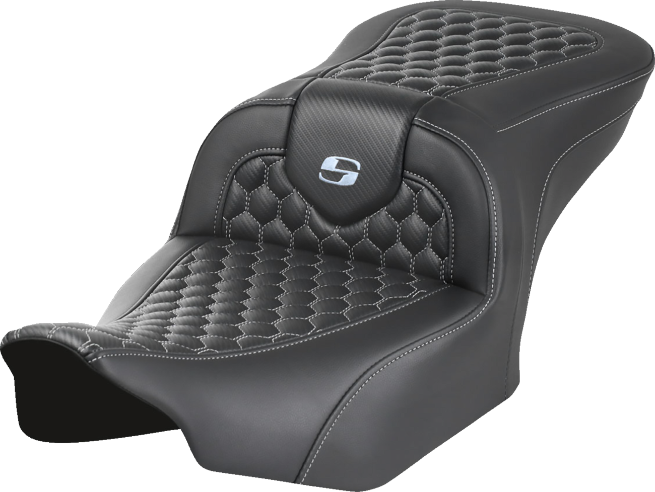 SADDLEMEN Roadsofa™ Seat - without Backrest - Honeycomb - Silver Stitch - FLTR/FLHX '23-'24