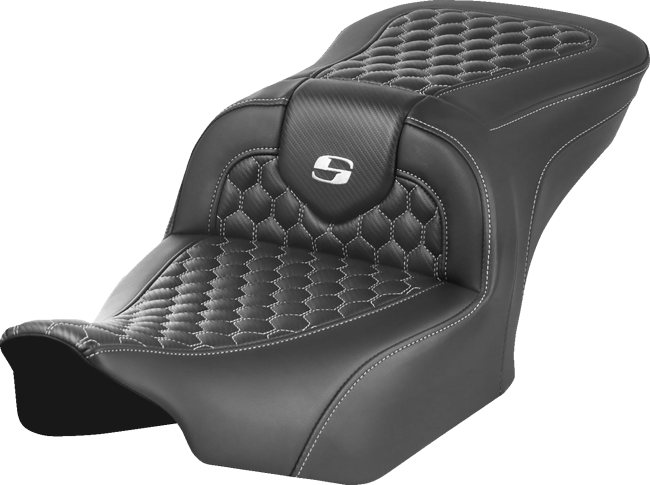 SADDLEMEN Roadsofa™ Seat - without Backrest - Honeycomb - White Stitch - FLTR/FLHX '23-'24
