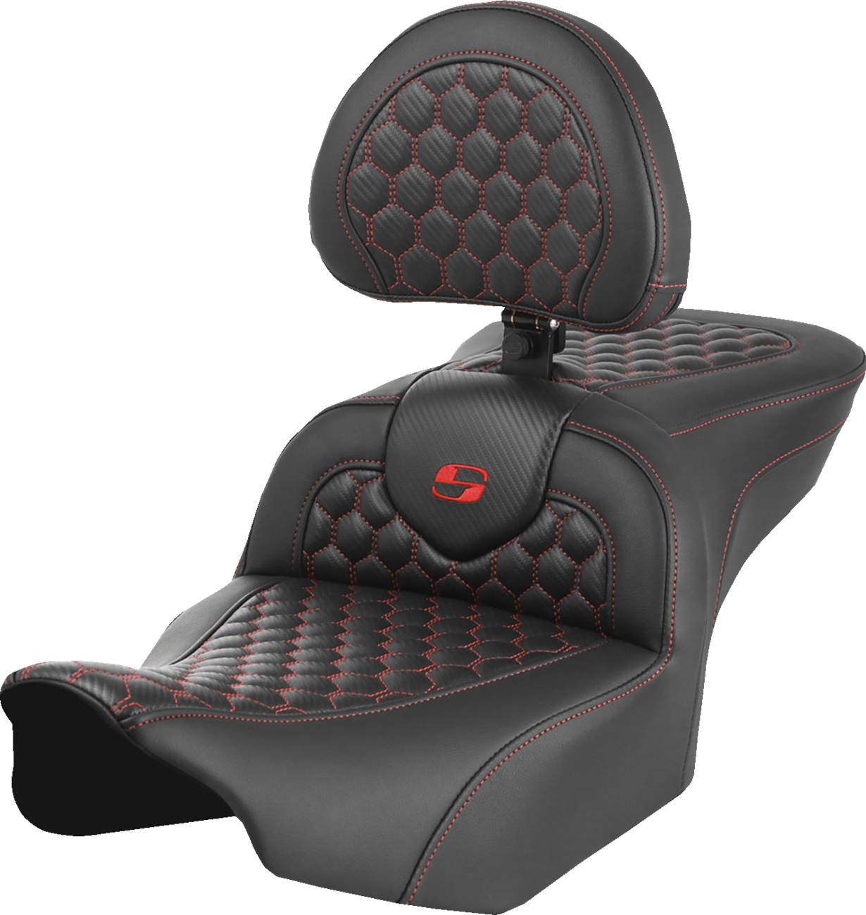 SADDLEMEN Roadsofa™ Seat - with Backrest - Honeycomb - Red Stitch - FLTR/FLHX '23-'24